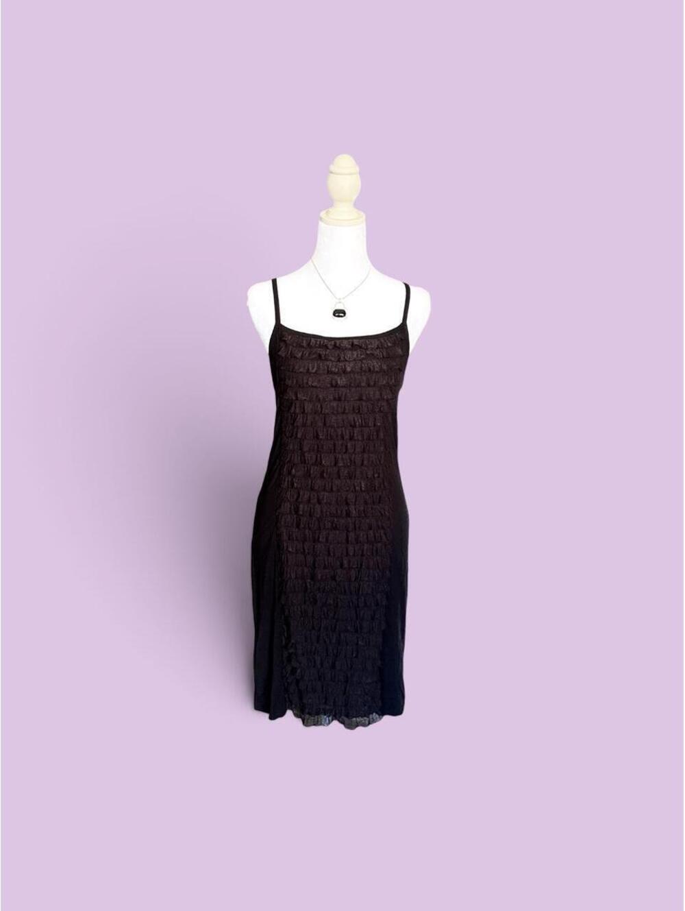 Vintage Black lace midi dress with adjustable straps and ruched detailing